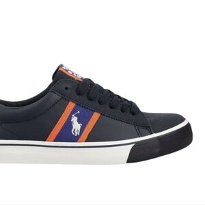 Polo Ralph Lauren Boys' Navy Elastic Lace Velcro Sneakers (Size US 2; Age 7-8)